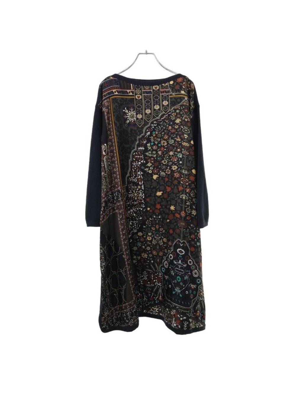Hermes Twillaine Arabesque Silk Alpaca Dress Navy Multicolor 42